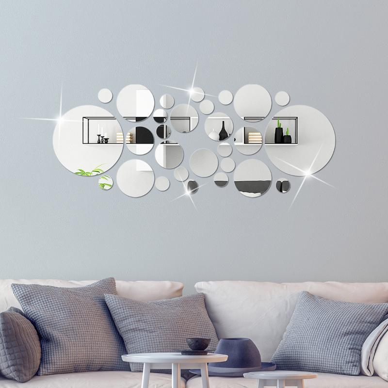 26 stk 3D Rundt Speil Akryl Speil Veggklistremerke DIY Soverom Bad Og TV Bakgrunn Rom Klistremerke Veggdekorasjon