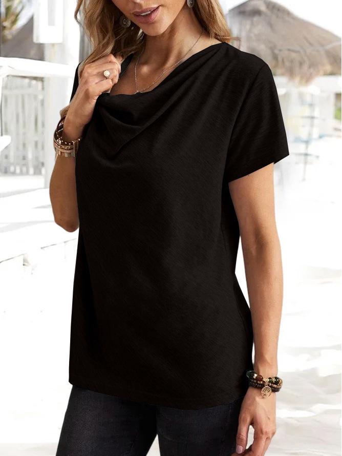 Tops Femininos Casuais de Moda Cor Sólida Manga Curta Primavera/Verão 2025