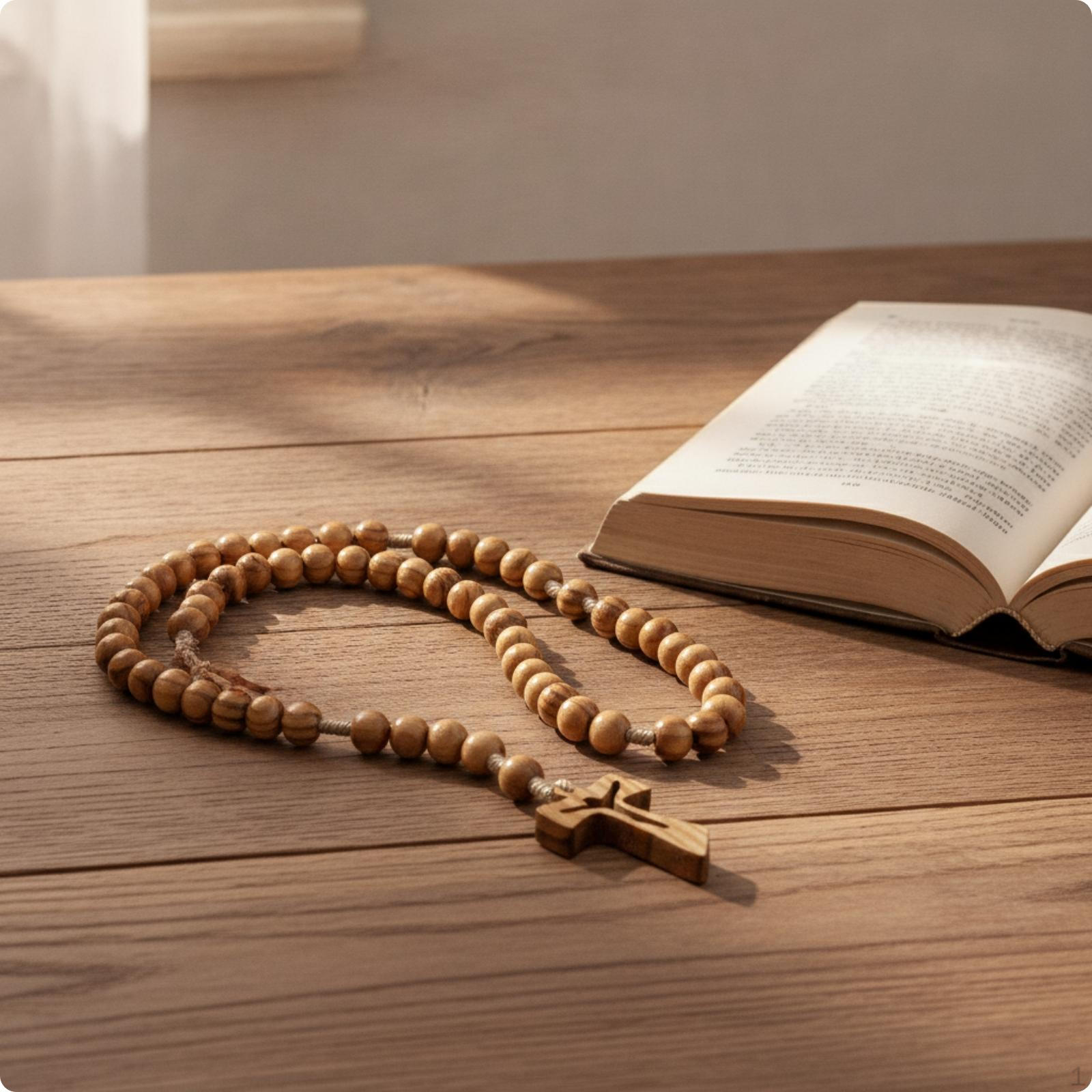 Holzrosenkranz mit Kruzifix Religiöse Halskette Kreuz Perlenkette zum Gebet, brown