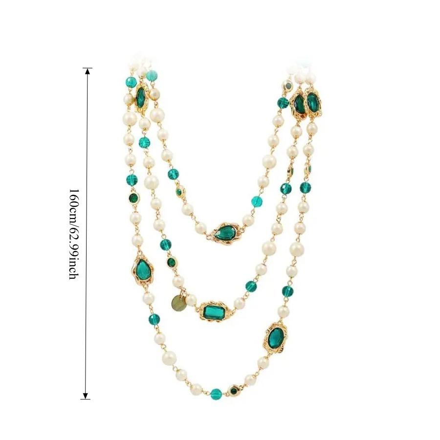 JMXD-Necklace Vintage Pearl Red Handmade Glass Ladies Long Necklace Sweater Chain Small Fragrant Style Jewelry