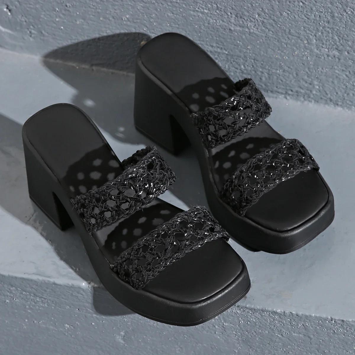 

Мода 2025 Женские Элегантные Шлепанцы на Платформе с Открытым Носком Летняя Мода Популярный Комфорт Высокий Квадратный Каблук Повседневные Сандалии Zapatos De Mujer 35 бежевый