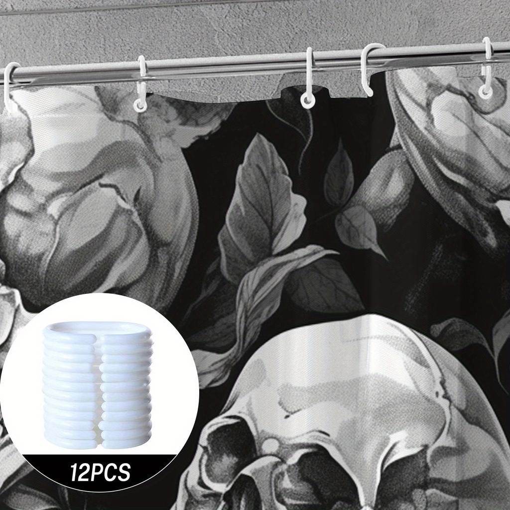 Flowers & Skull Shower Curtain - Durable Polyester, All-Season Modern Home Decor, Includes 12 Hooks, Ideal Bathroom Gift
