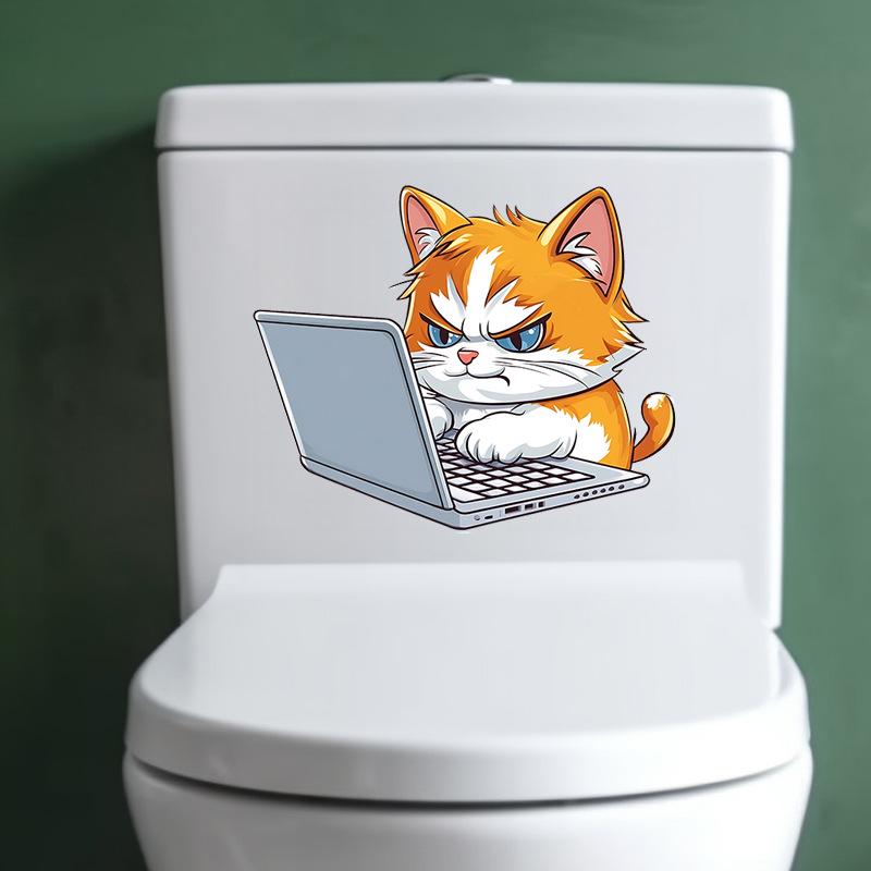 Orange Cat Toilet Sticker - Humorous PVC Bathroom Decor 1 piece