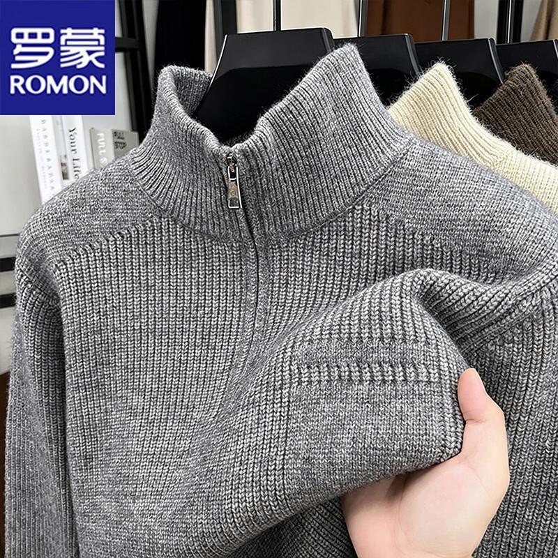ROMON Men's Half-Zip Stand Collar Knit Sweater