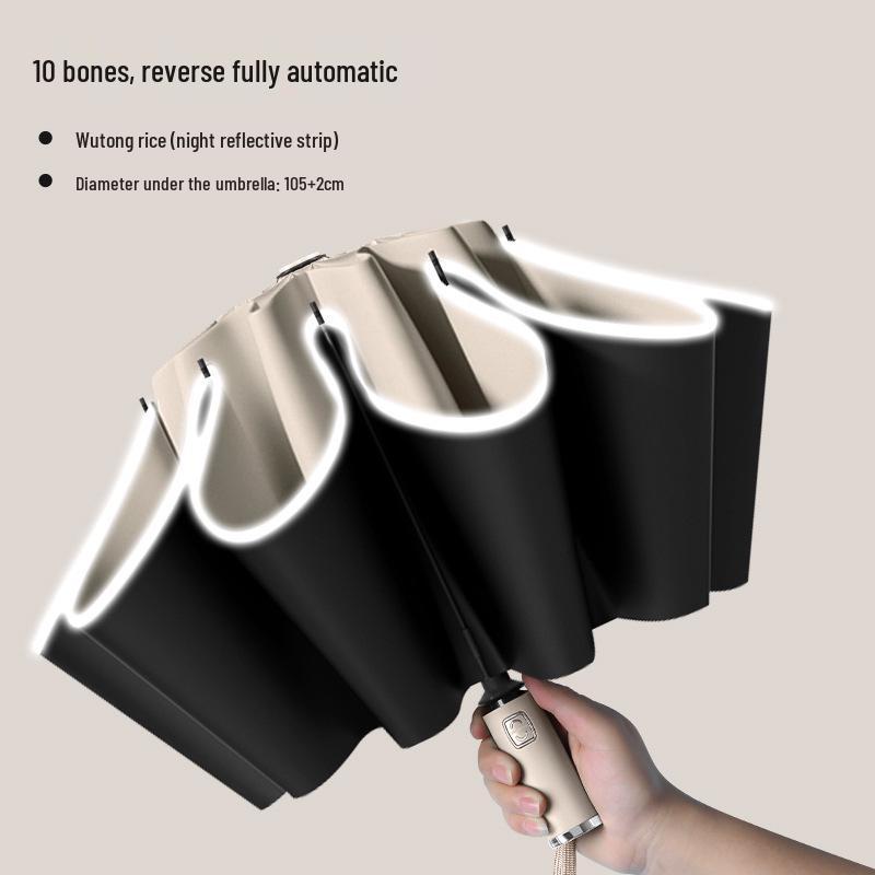 Automatic Windproof Umbrella: UV Protection, Large Folding Design, Wooden Handle for Sun and Rain