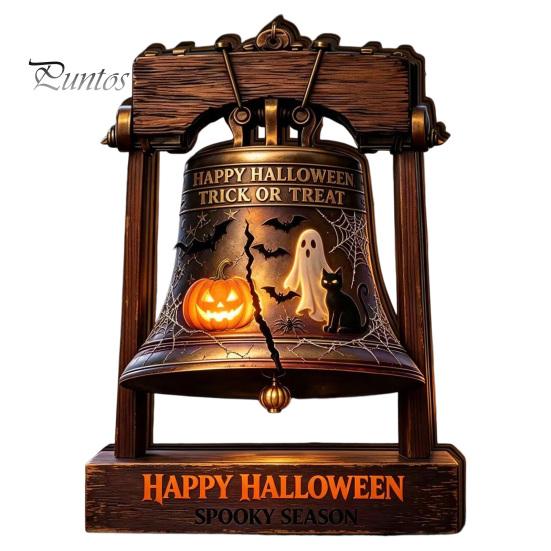 Housewarming Gift Ideas Vintage Halloween Wooden Bell Decor, Rustic Farmhouse Shelf Sitter with Artistic Photo Props Metal Wood Stand, Tabletop