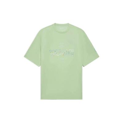 Round Neck Letter Print Short Sleeve T-Shirt Men Tops Green AHSS435-4