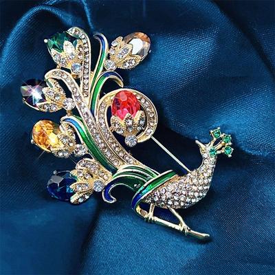 Elegante Pfau Kristall Brosche - Retro Anti-Expositionsnadel für Damen
