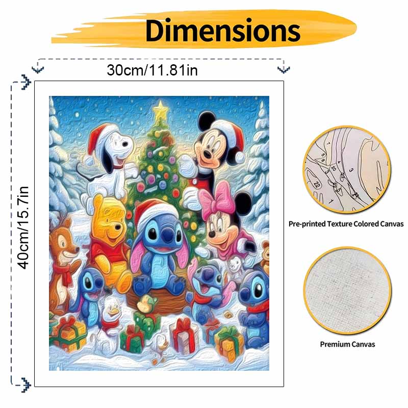 Disney DIY Painting Kit Christmas Cartoon Classic Style Home Decor Craft Gift Idea Snow Scene Mickey Stitch Winnie The Pooh Art Set