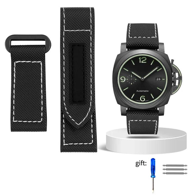 24mm High Quality Nylon Fabric Watch Band Fit for Panerai Luminor PAM01118 Army green Canvas Genuine Leather Strap Bracelet