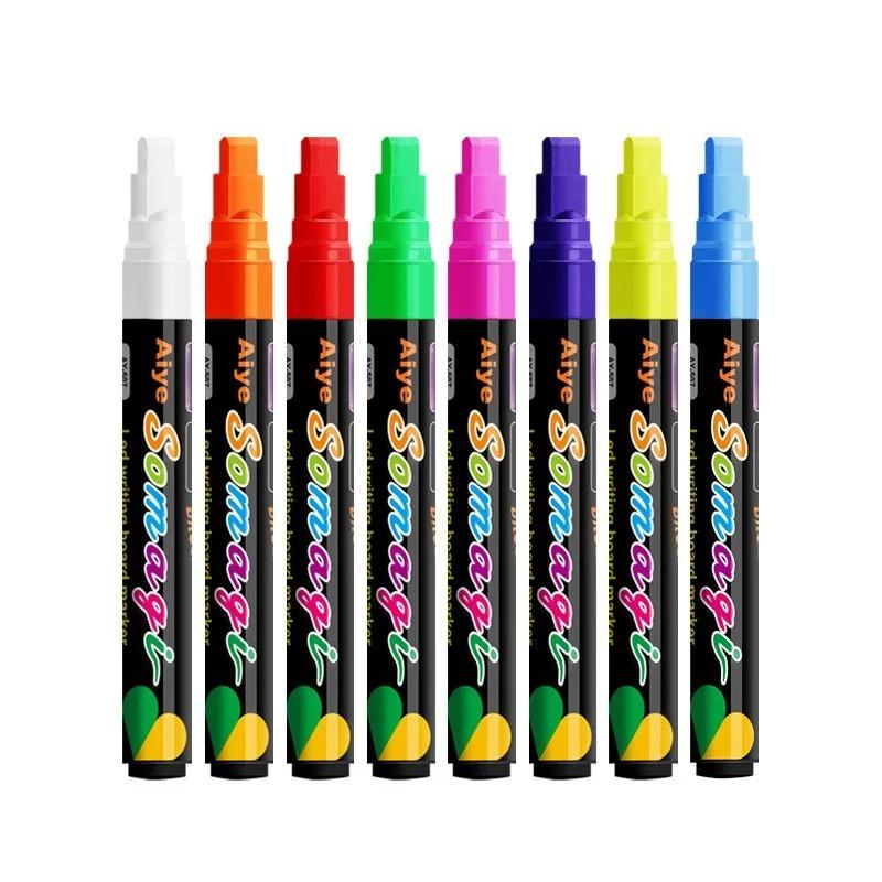 

8 Colors 7mm Liquid Erasable Chalk Markers Pens Washable & Wet Erase Neon Makers for Blackboard Chalkboard Signs Glass Window