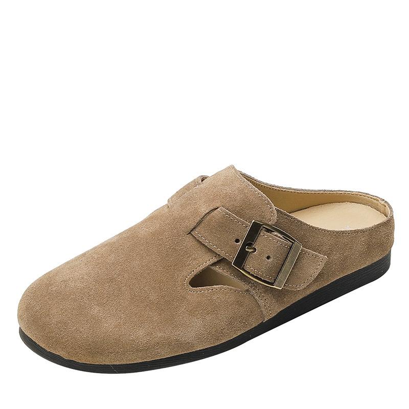 Cowhide version~ Boken shoes women's genuine leather matte flat bottom one pedal soft sole soft surface ugly cute retro Boken shoes single shoes