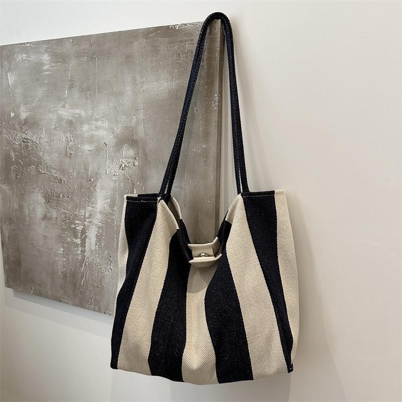 

Elegant Minimalist Striped Tote Bag In Black Red And Blue For Fashionable Women синій