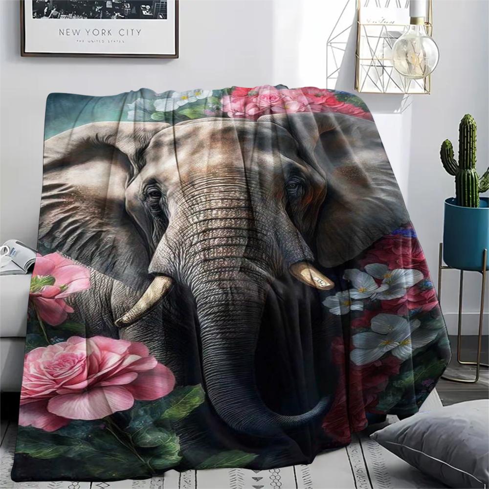 1Pc Africa Elephant Print Flannel Blanket, High Quality Comfortable for All Seasons, Home Decor, Warmth and Comfort, Perfect for Christmas Gifts
