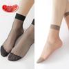 Langsha Crystal Women's Ultra-Thin Transparent Mid-Calf Stockings - Durable Black & Nude Short Socks for Summer.