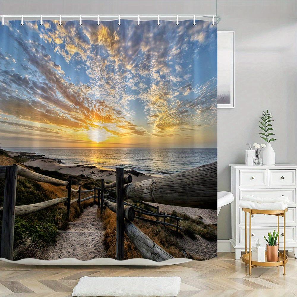 

Beach Sunset With Wooden Fence Waterproof Shower Curtain For Bathroom Decor, Vibrant Art Design, Unique Style, Modern Fashion W60H190(CM)-1 Pcs