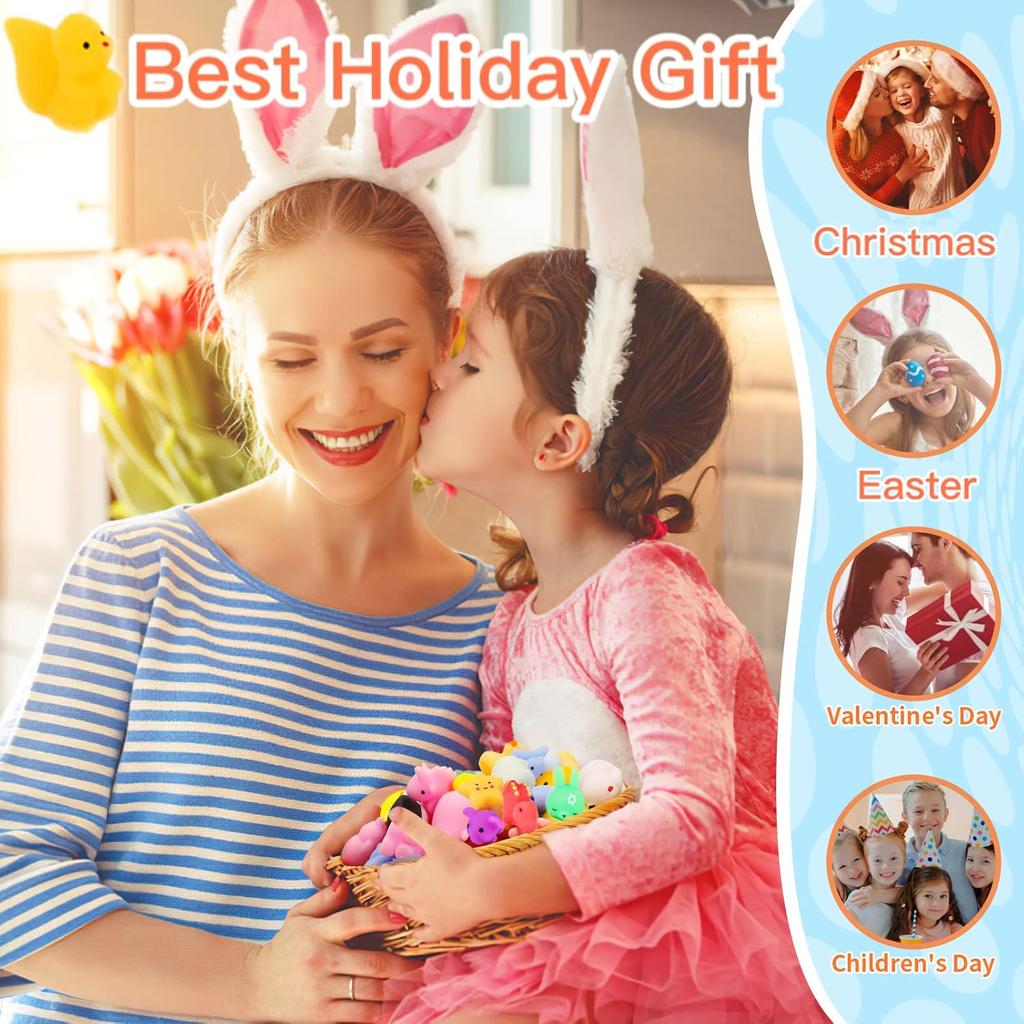 100Pcs Mochi Squishy Toy Individually Wrapped Squishy Toys for Kids Party Favors, Kawaii Squishies Animals Stress Relief Toy for Boys Girls Birthday