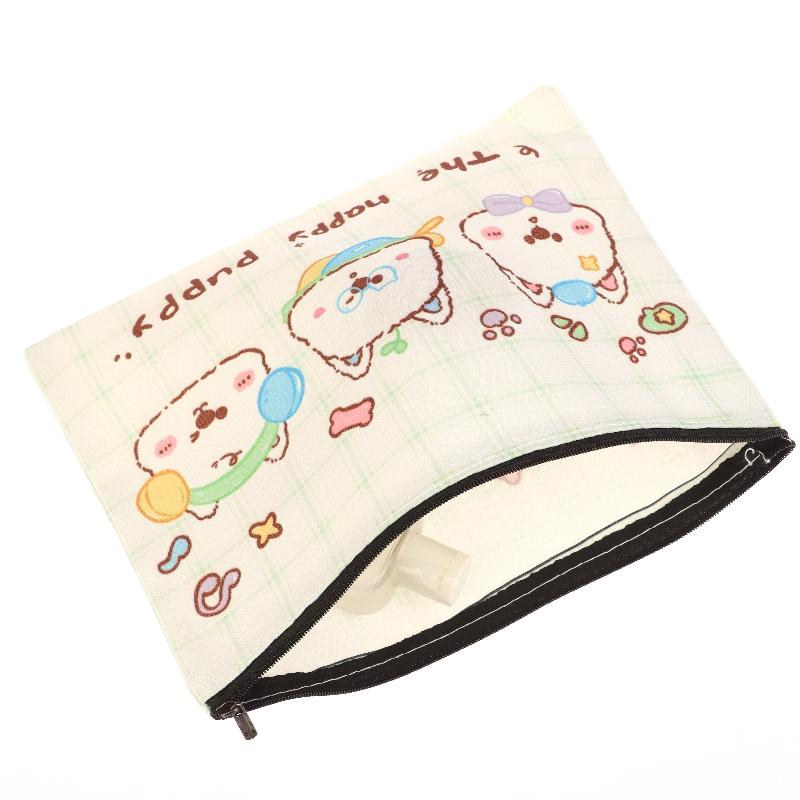 Happy Puppy Cosmetic Bag Lovely Cartoon Little Dog Makeup Storage Bag Travel Toiletry Bag Large Capacity Canvas Storage Pouch