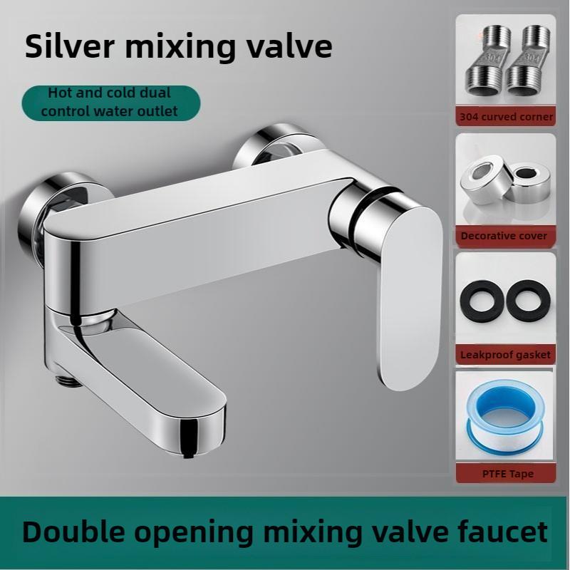 Faucet Brass Bathtub Mixer 304 Stainless Steel Mixer Tap Hot And Cold Bathroom Mixing Valve Wall Mounted Bath Shower Set