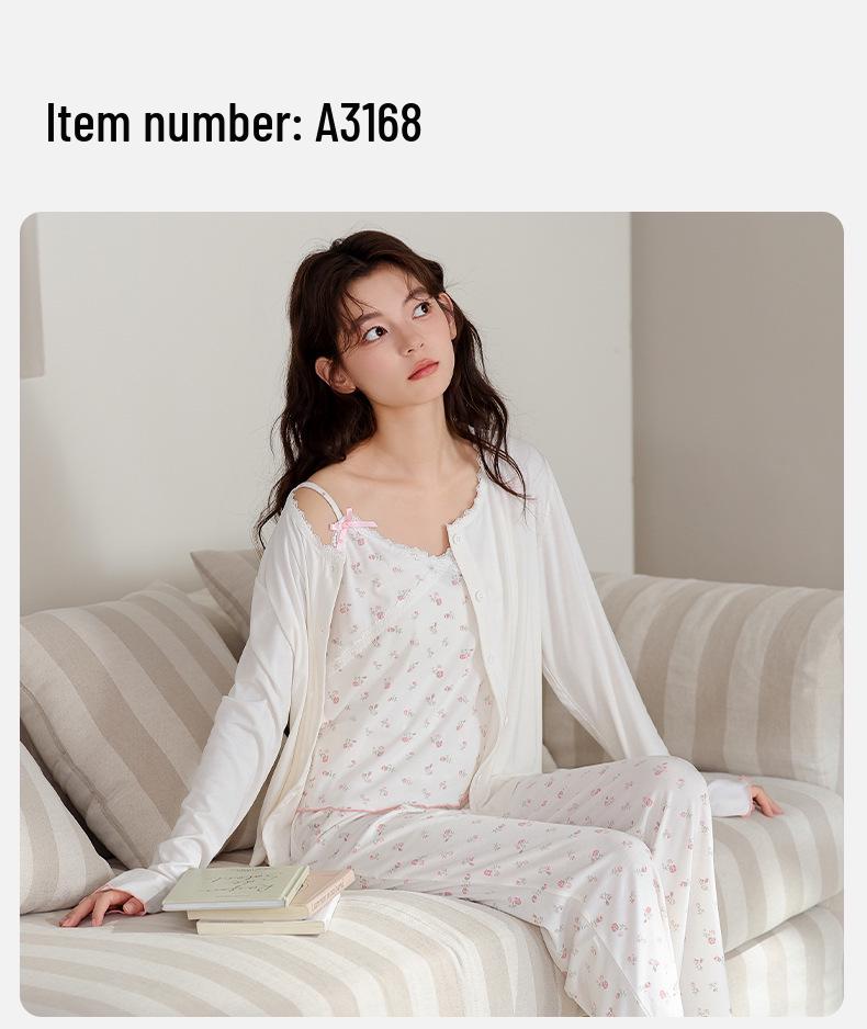 Women's Antibacterial Modal Three-Piece Set: Camisole, Long Sleeve Top, Long Pants - Spring/Autumn Homewear or Outerwear