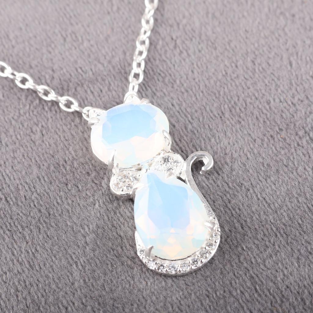Milky Opal Gemstone 925 Sterling Silver Jewelry Zircon Pendant1.16" Gift For Mom CZP-1-13