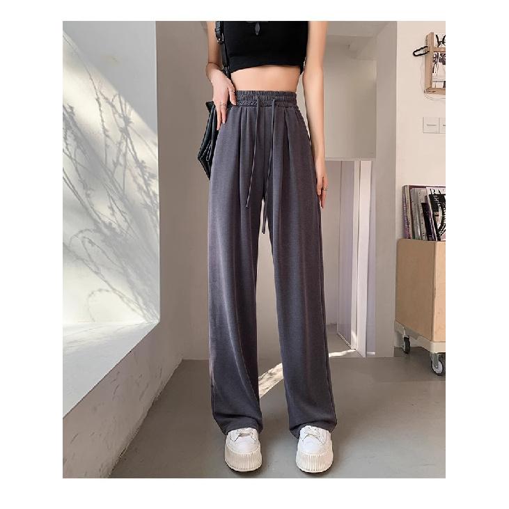

2026 Women s Summer Thin High-Waisted Straight-Leg Ice Silk Pants with Draped Effect in Solid Color 2XL темно-сірий