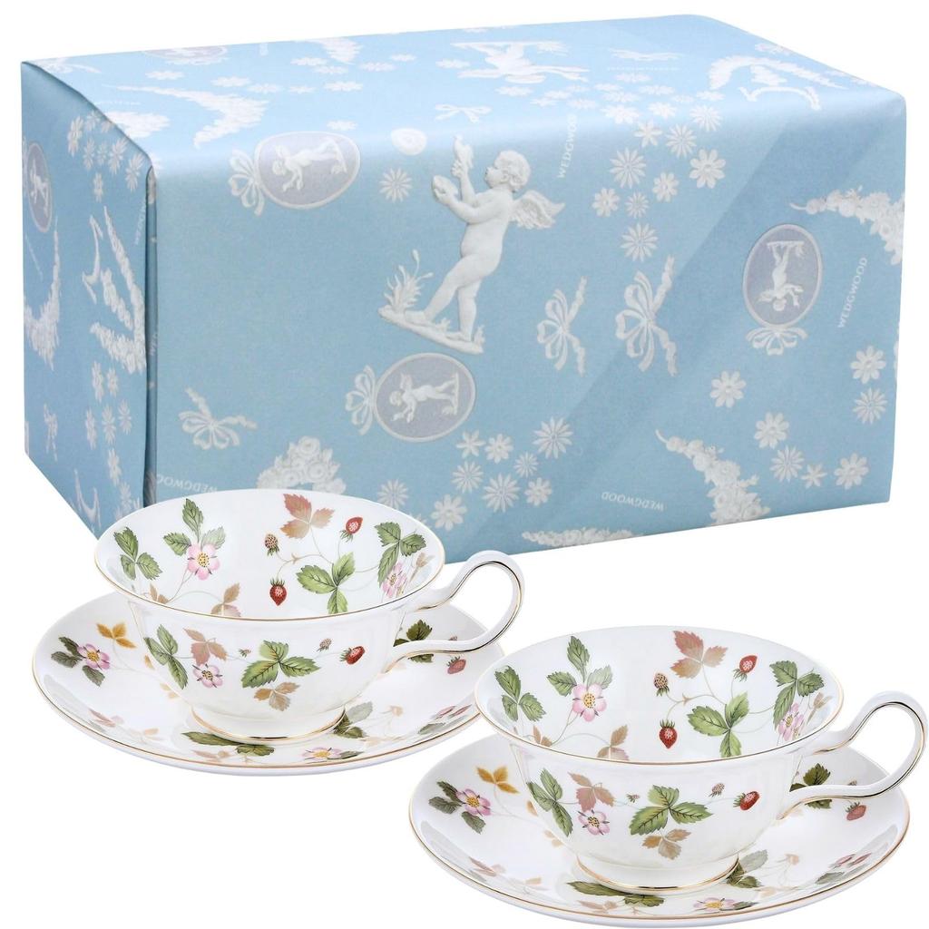 Wedgwood Official Wedding Gift Wild Strawberry Pair Teacup Saucer Wedding Gift for the Bride and Officially Imported Wrapping & (Peony) 200ml,