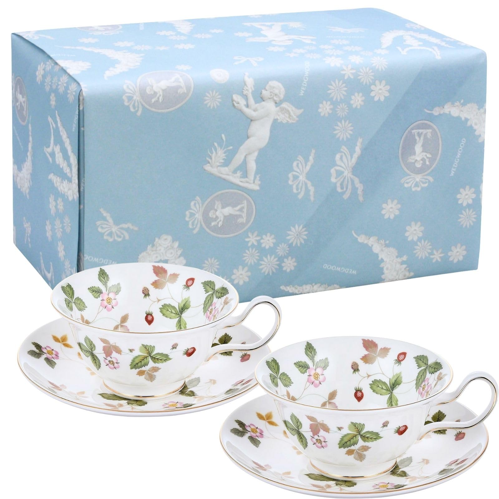 

Wedgwood Official Wedding Gift Wild Strawberry Pair Teacup Saucer Wedding Gift for the Bride and Officially Imported Wrapping & (Peony) 200ml, белый