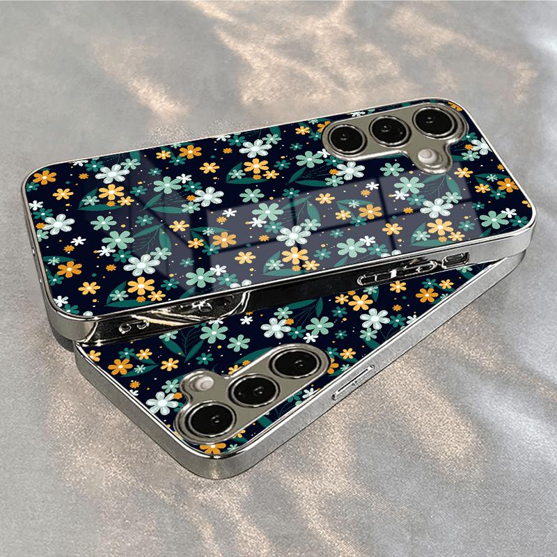 Vergoldete gehärtete Glas-Handyhülle, kompatibel Galaxy S26 S25 S24 S23 S22 Ultra Plus. Mit einem Design aus einem blumigen Universum.