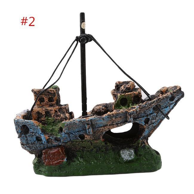 Wreck Sunk Ship Aquarium Ornament Sailing Boat Destroyer Fish Tank Cave Decor