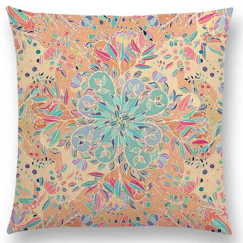 Neu Wunderschönes Blatt Blume Herrliches Florales Doodle Buntes Dekoratives Muster Mandalas Auto Kissenbezug Sofa Überwurf Kissenbezug