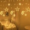 1 Set LED Fairy Curtain Lights - Star and Moon Design Hanging Decor - Battery Operated (3 AA Not Included) - Perfect Gift for Home Decor Lovers