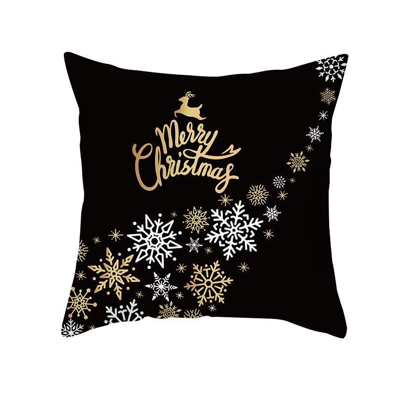 Christmas Pillow Case Black Gold Series Wish Peach Skin Printed Home Pillow Sofa Cushion