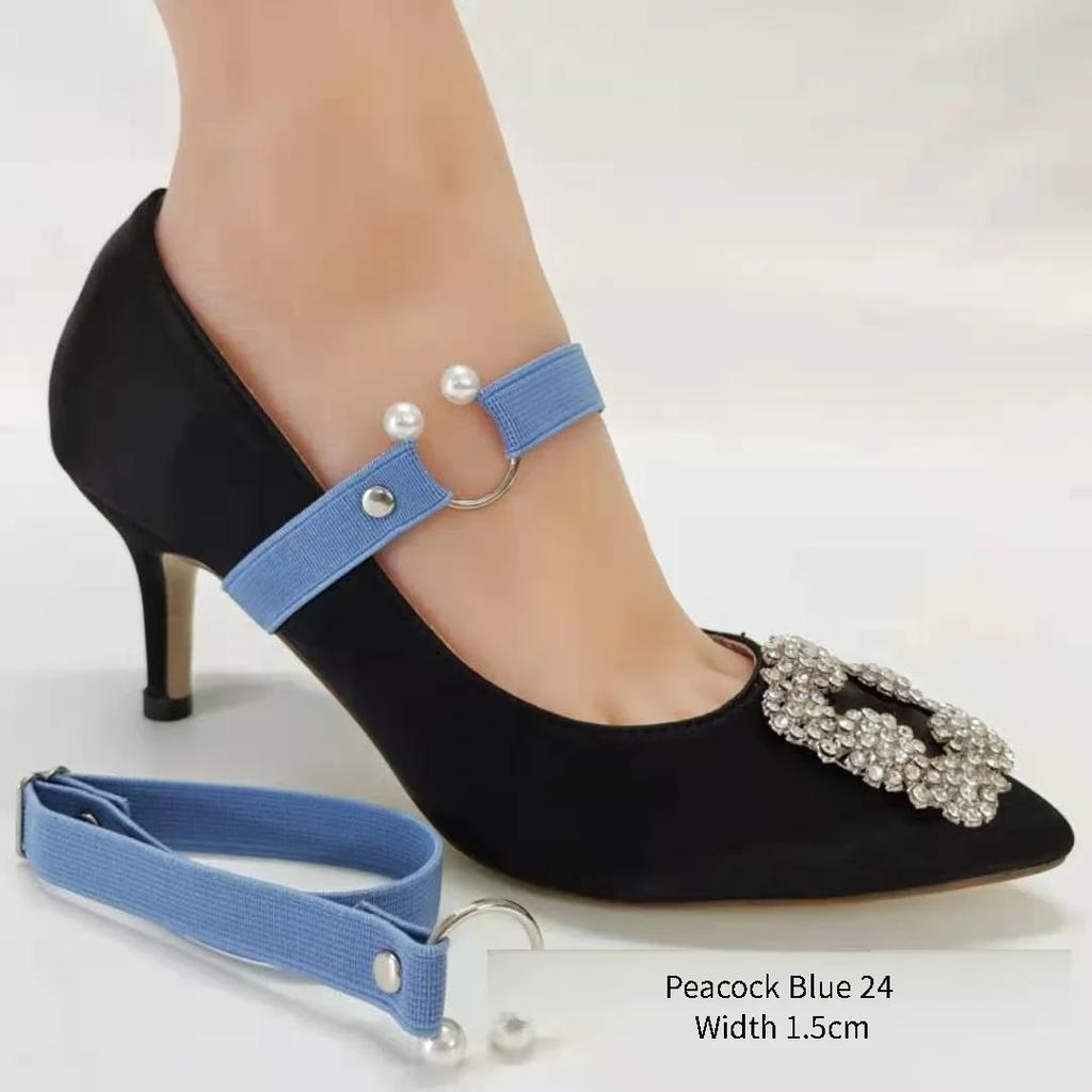 New 1.5CM Width High Heels Shoelaces Women Elastic Laces Heel Shoes Belt U-shaped Pearl Buckle No Tie Shoelace Shoe Accessories