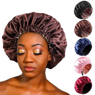 Nightcap with Elastic Band 2-layered Extra Large Sleeping Satin Bonnet Smooth High