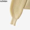 VONDA Women Turtleneck Long Sleeve Cutout Casual Fitted Knitwear Sweaters Jumpers