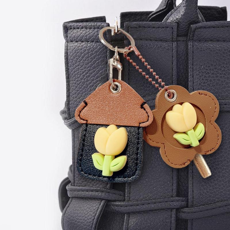 2PCS/Set Keyrings Convenient 3D Tulip Design Accessories Keychain Cute Access Card Holder Multi-Functional Multicolor