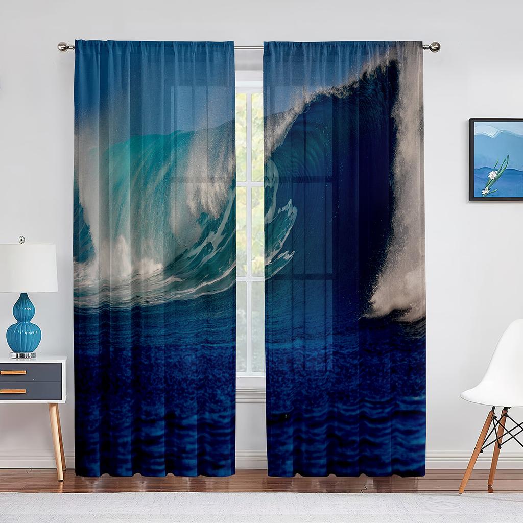 Ozean Meerwasser Sommer Tropisch Surfen Wellen Transparente Vorhänge für Wohnzimmer Schlafzimmer Dekor Fenster Chiffon Voiles Tüll Vorhang