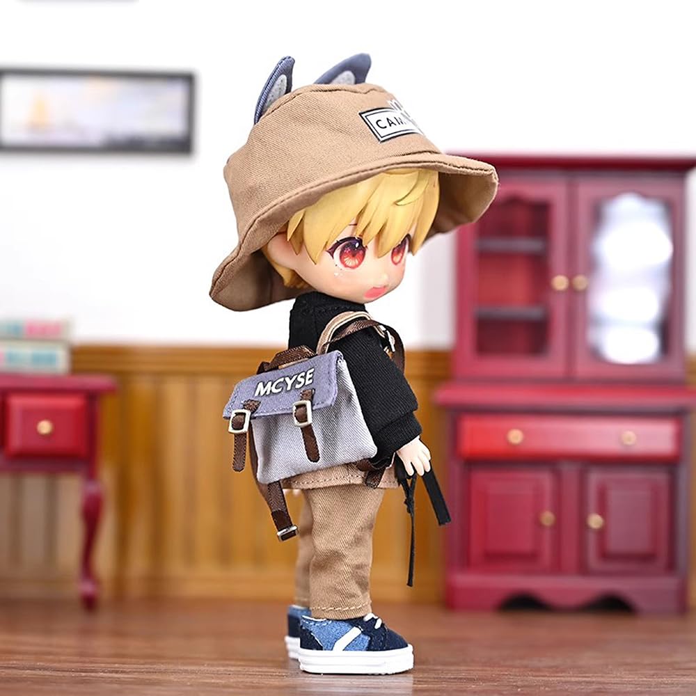 Obitsu 11 OB11 Size Costume Obitsu Doll 11cm Body Clothes Set Long Sleeves Fox Ears Bucket Hat Backpack 5 Pieces Ears/Wolf (Wolf)