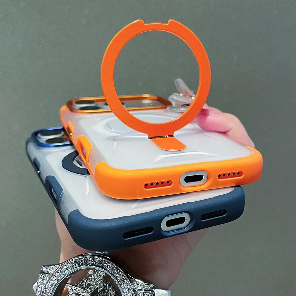 Luxury Folding Holder Magnetic Charging Phone Case for Iphone 17 16 15 Pro Max Titanium Gray Magsafe Shockproof Hard Back Cover