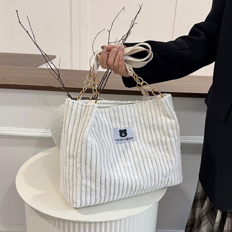 Women's Corduroy Chain Shoulder Bag - 2025 Autumn/Winter High-End Large Capacity Tote