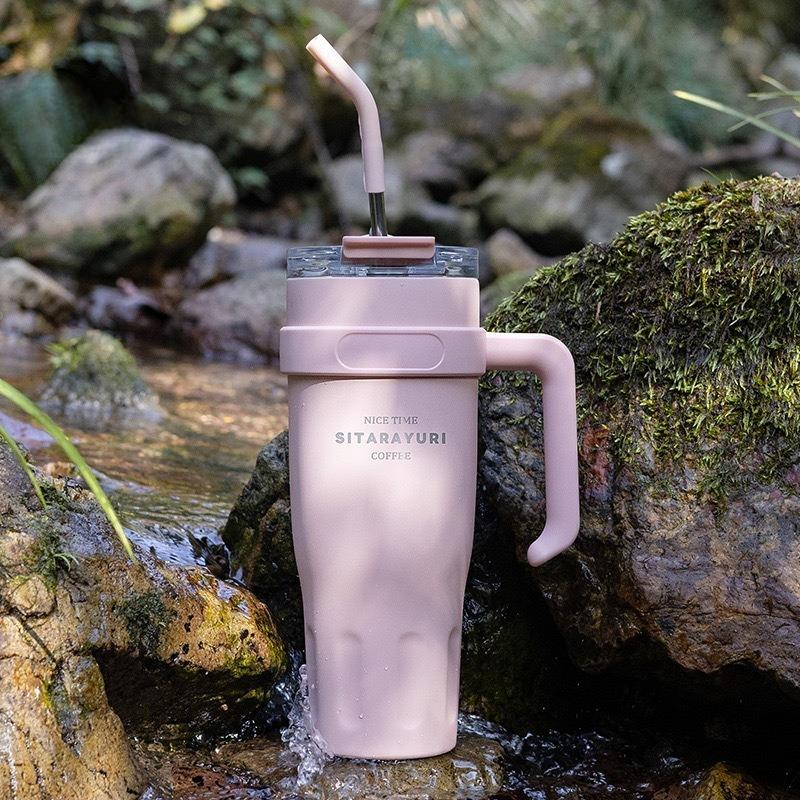 1100ml Thermos Water Bottle Stainless Steel Coffee Cup with Straw Keeps Cold and Heat Large Capacity Insulated Car Thermos Mug