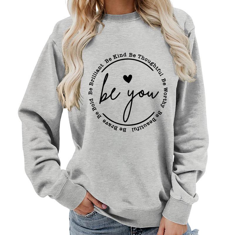 Women's Be You Letter Print Casual Loose Hoodie - Autumn/Winter Style