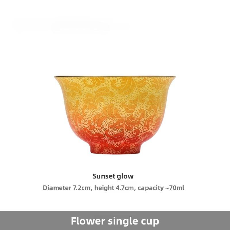 Handmade Ceramic Teacup Double Color Carved Floral Chinese Gongfu Tea Set Personal Master Cup for Tea Ceremony Festival Gift