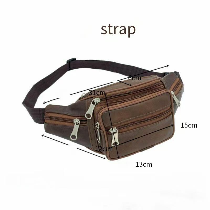 Leather Waist Bag, Running Sports Bag, Men's Multi-functional Single-shoulder Bag, Mobile Phone Waist Bag