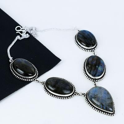 Blue Fire Labradorite Gemstone Handmade 925 Sterling Silver Necklace, Silver Gemstone Necklace, Labradorite Necklace For Women, For Gifts