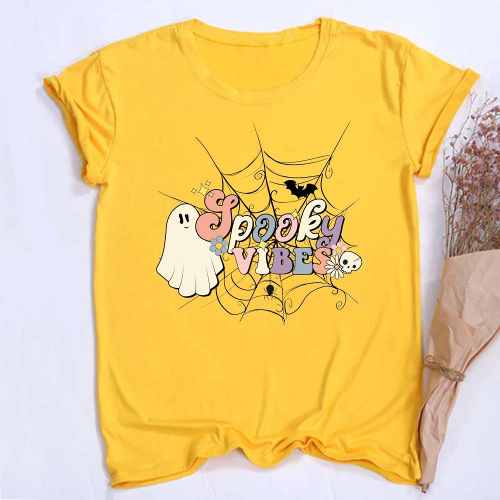 Retro Halloween Spooky Vibes Shirt Funny Halloween Unisex Short Sleeve Shirts Spooky Season TShirts Ghost Unisex Tee Clothes