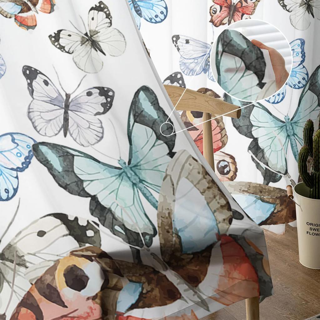 Pastoral Butterfly Gradient Tulle Curtains For Living Room Sheer Curtain For Bedroom Christmas Blinds Voile Curtains