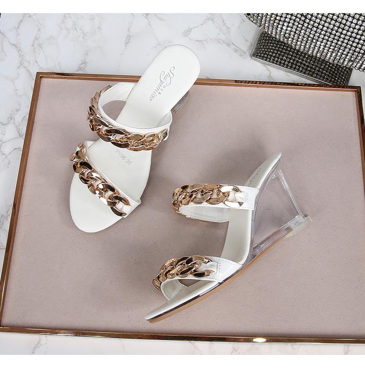 1098 Series Cm Heel Cm Platform Wedge Heel Slippers Shallow Women's Chain Simple Transparent Crystal Shoes LFD