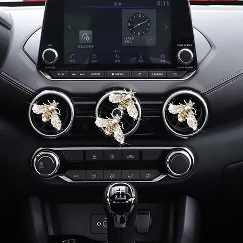 Silver Shiny Bee Vent Clips, Crystal Bee Car Air Freshener Vent Clip Car Bling Interior Decoration Rhinestone Cars Bling Accessories Aroma Diffusers